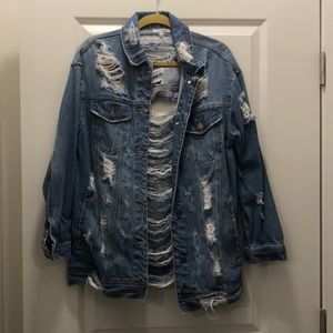Fashion Nova, oversized distressed jean jacket size XS